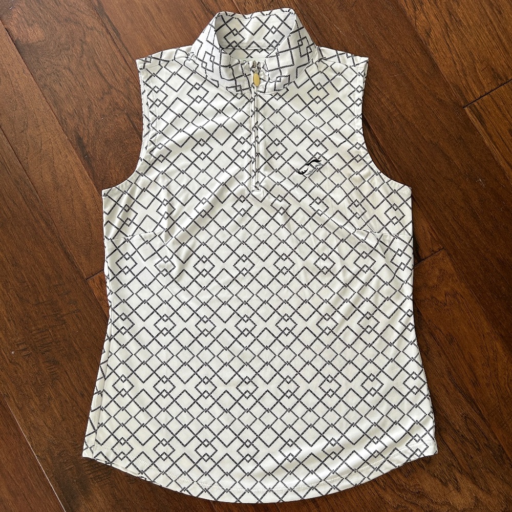 Golf Sleeveless Greg Norman 1/4 zip mock neck top dolphin logo